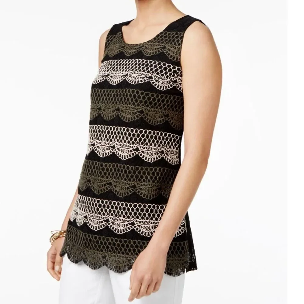 Alfani Women’s Black Lace Embroidered Top Size XL Sheer Overlay Top - Picture 1 of 5